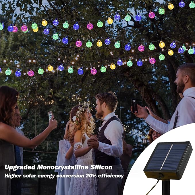 Solar Lights Outdoor Waterproof, 2 Pack Total 120LED 72FT Solar String Lights for Outside with 8 Modes, Outdoor String Lights Crystal Globe Patio Lights for Garden Yard Party Decor (Multicolor)