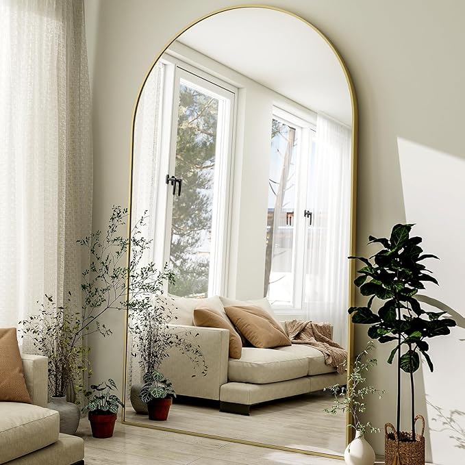 HARRITPURE 86x46 inch Full Length Mirror - Oversized Arched Mirror Aluminum Frame Full Body Floor Mirror with Stand for Living Room,Bedroom,Cloakroom,Gold