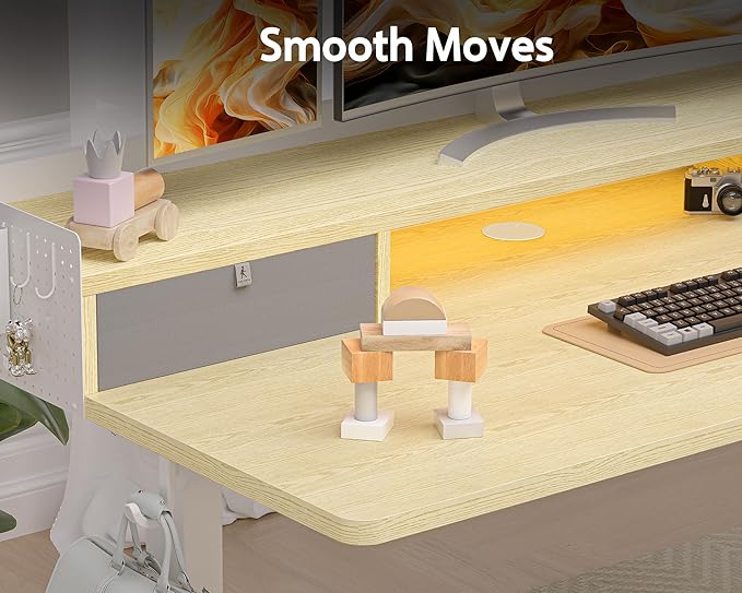 48x24 Inches Electric Standing Desk with 2 Drawers, Height Adjustable Stand up Desk for Home Office, Ergonomic Sit to Stand Table with Storage Shelf, DIY Board, Hooks, Oak