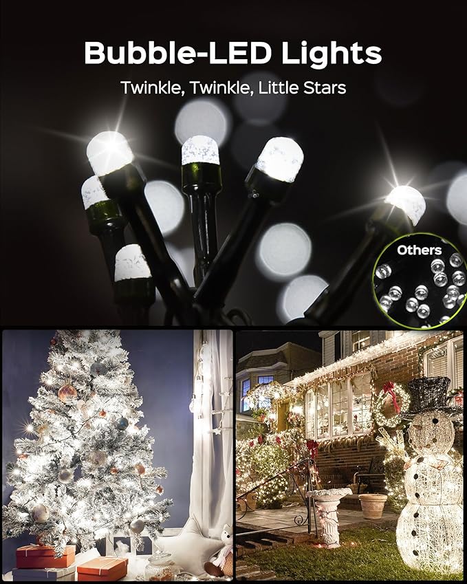 JACKYLED 110FT 300 LED White Christmas Lights Outdoor Waterproof, Indoor Christmas String Lights 8 Modes, Plug in Christmas Tree Lights for Room Wedding Holiday Christmas Decorations, Cool White