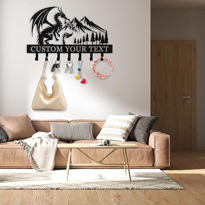 Personalized Key Holder Wall Mounted, Custom Dragon Design Key Holder for Wall, Metal Key Holder Hooks Organizer, Key Hanger Decor for Living Room, Kitchen, Entryway