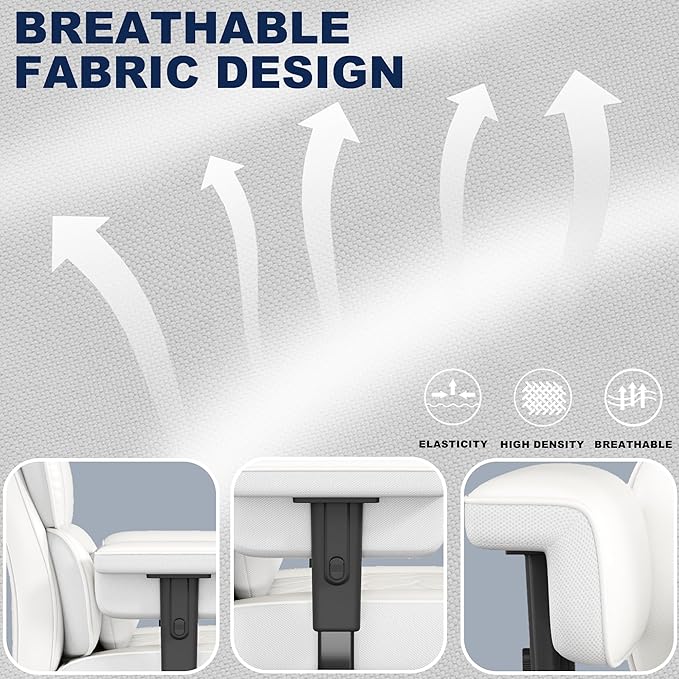 Misolant Big and Tall Office Chair with Footrest, High Back Executive Desk Chair with Adjustable Lift Armrest, 155°Recline，Lumbar Support Pillow, Faux Leather Gaming Chairs for Home or Office White