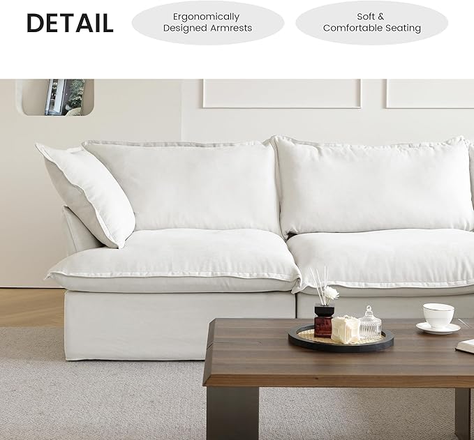 WJShome Love Seat Sofas, Modern Down Filled Modular Sectional Sofas, Cushion Covers Removable, Customizable Modular Sectional Couch for Living Room Apartment Lounge Bedroom (White, 2 Seat)