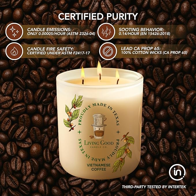 Fresh Robusta Coffee – Pure Beeswax Candle for Men and Women – Non-Toxic Scented Candle for Focus, Clarity & Mood Boosting – 90+ Hour Long Burn – Inspired by Vietnamese Coffee