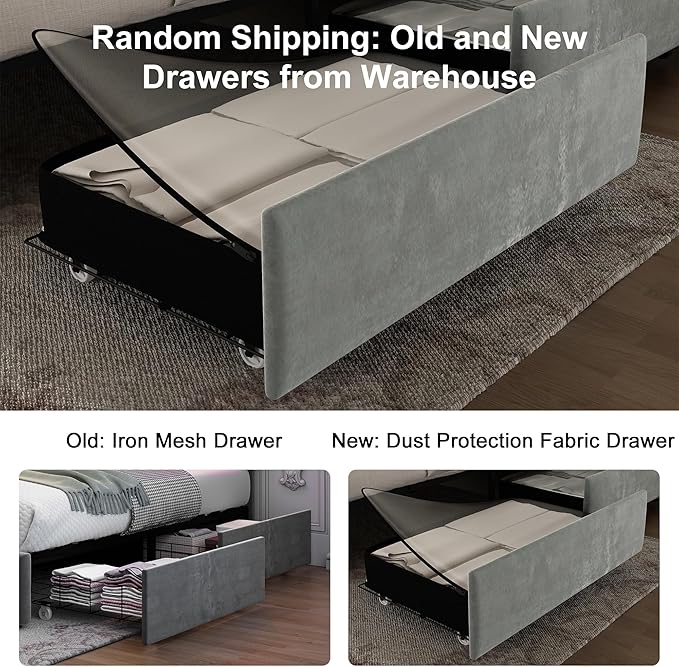 Queen Led Bed Frame with 4 Storage Drawers, Bed Frame with Led Lights No Box Spring Needed, 900 lbs Capacity, Easy Assembly, Sturdy Design, Velvet Grey