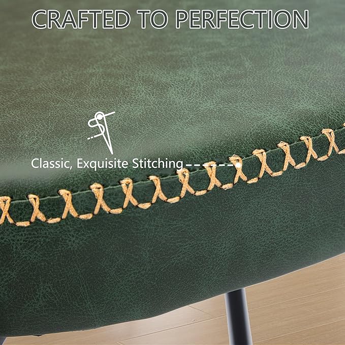 Rattan Dining Chairs Set of 6, Green Leather Upholstered Dining Chairs with Rattan Cane Back, Mid Century Modern Dining Room Chairs with Black Metal Legs & D-Shaped Thicken Cushion, Green