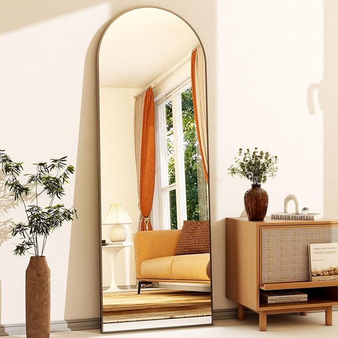 21" x 64"Arched Full Length Mirror - Wall Mounted Floor Mirror- Aluminum Alloy Frame Full Body Mirror for Bathroom Living Room Bedroom and Entryway Black