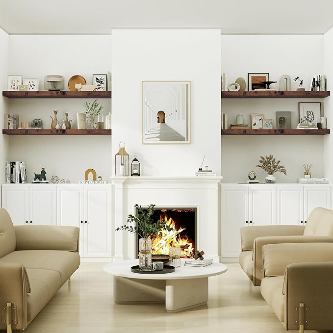 Heimlove 12" Deep Floating Shelves for Wall Shelf Over Toilet Wall Mounted Farmhouse Long 55 inches Set of 1, Farmhouse Shelves with Invisible Brackets for Living Room, Kitchen, Bedroom,Rustic Brown