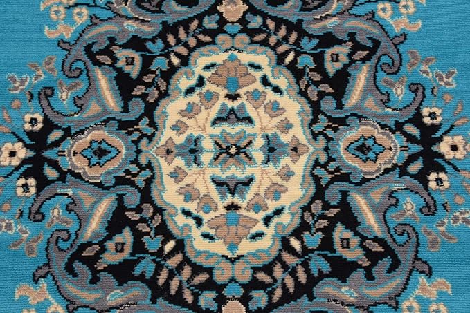 Unique Loom Reza Collection Traditional Persian Style Area Rug, 8' 0" x 8' 0", Turquoise/Ivory