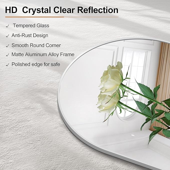 Arched Bathroom Mirror, 26"x38" Silver Arched Mirror for Bathroom, Wall Mounted Mirror, Silver Vanity Wall Mirror w/Metal Frame for Bedroom, Entryway, Living Room, Hanging or Leaning Against Wall