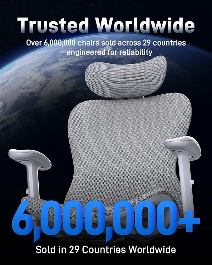 Ergonomic Office Desk Chair, Comfortable Computer Gaming Chair, Breathable Mesh Back & Seat, Adjustable Armrest & Headrest, Lumbar Support, Butterfly Design for Home Office (Gray)