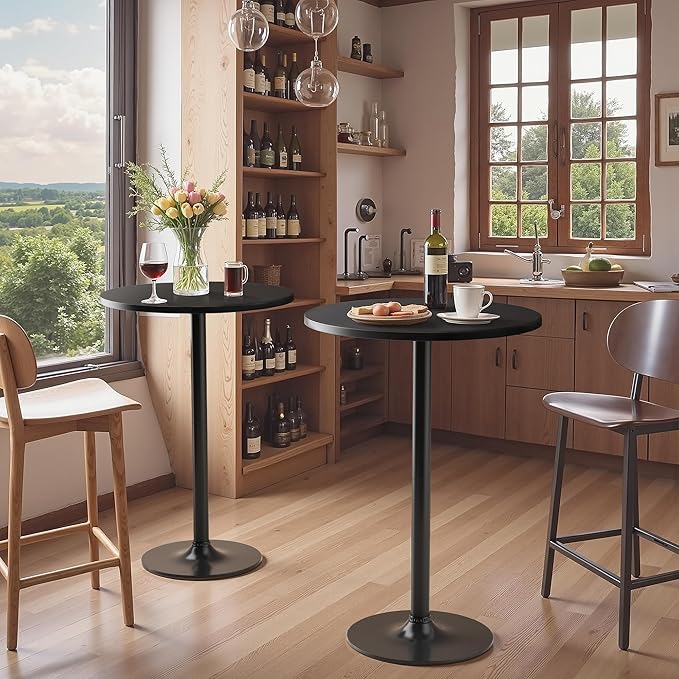 Homall Round Dining Table Bistro Pub 23.8 x 39.5 Inches Bar Table for Kitchen, Dining Room (1, Full Black)