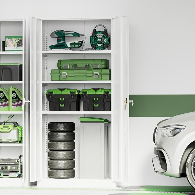 INTERGREAT Metal Storage Cabinet,72" Steel Lockable File Cabinet with Locking Doors and Adjustable Shelves,Locking Tool Cabinets for Office,Home,Garage,Gym,School (White)