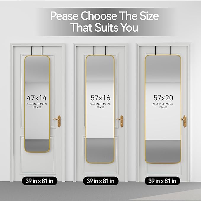 47x14 Mirror Rectangle Full Body Length Door Hanging Wall Mounted Aluminum Alloy Metal Frame Dressing Make-up Mirrors for Entryway Bedroom Bathroom Living Room 47 14 inch Gold