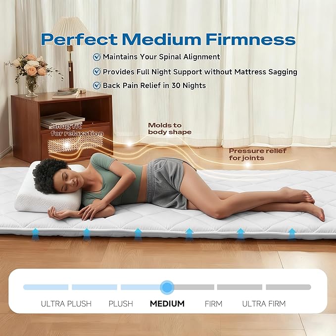 Aircliff Japanese Floor Mattress, Roll Up Tatami Mat, Sleeping Pad, Shikibuton, CertiPUR-US Certified Foam Floor Bed Futon Mattress for Dormitory, Guest Bed, Designed in Japan(Light Grey, Queen)