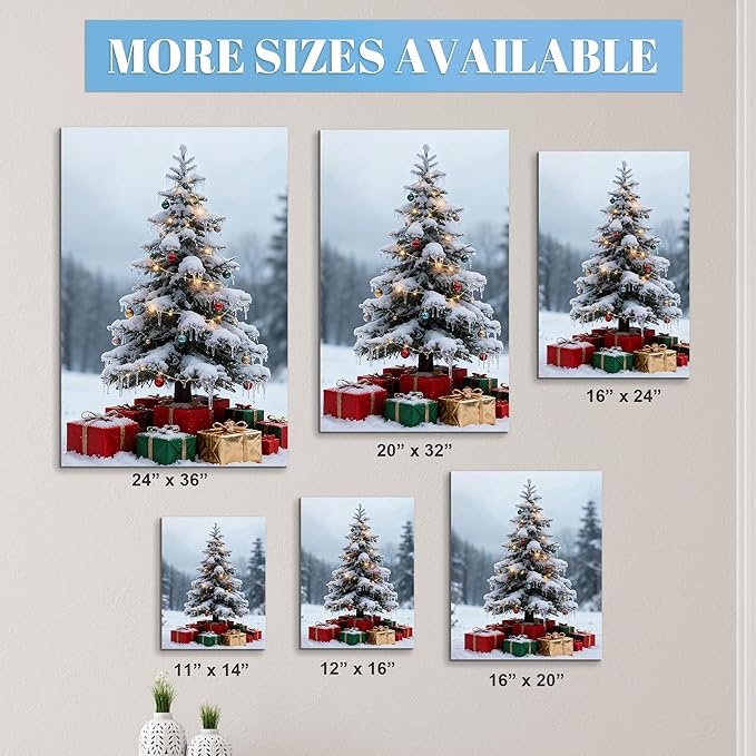 Framed Christmas Pictures Wall Decor,Vintage Pine Tree Prints,Winter Christmas Canvas Wall Art Decoration for Bedroom Bathroom Living Room Rustic Xmas Holiday Gifts (Christmas Tree 11, 16'' X 24'')