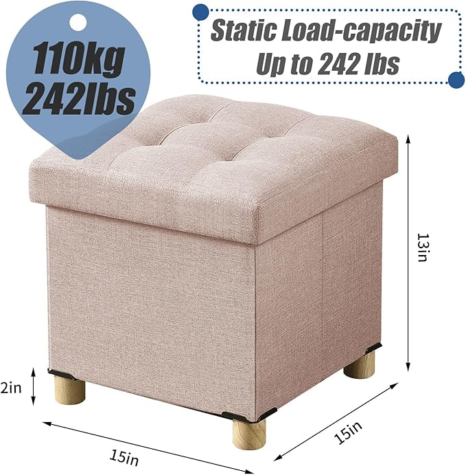 BRIAN & DANY 15 Inches Ottoman with Storage, Square Small Storage Ottoman Foot Rest with Legs, Ottomans Foot Stool for Dorm, Living Room, Entryway (Beige)
