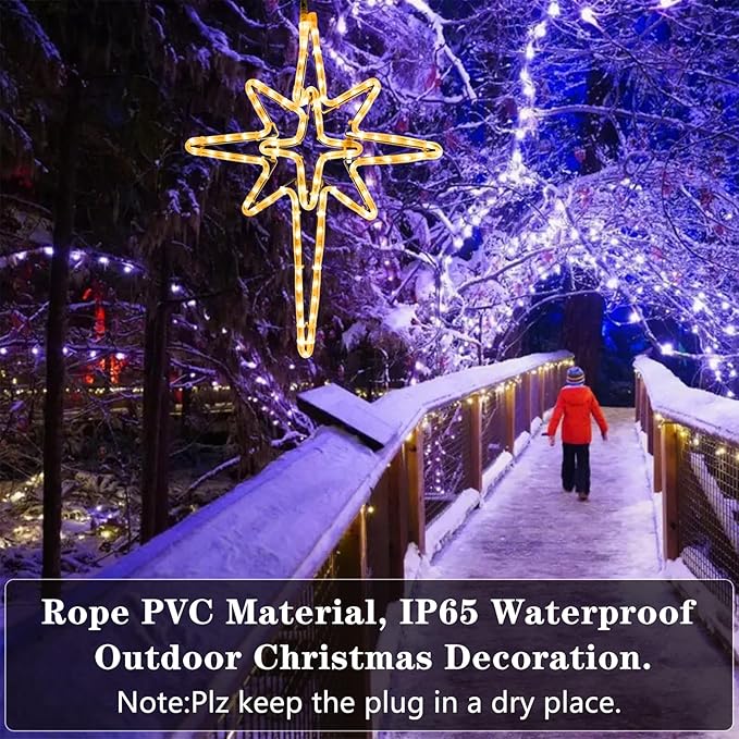 22" Star of Bethlehem Light Christmas Tree Lights,8 Lighting Modes,Metal Frame Waterproof 96 LEDs Warm Yellowish Lights for Christmas New Year Home Party Decoration