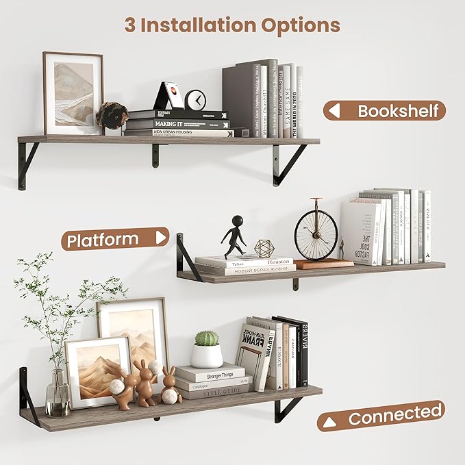 Axeman Floating Shelves for Wall 32 Inch | 31.5W x 8D Rustic Grey Wood Floating Shelves Set of 2 | 8" Deep Long Wall Shelves for Bathroom Kitchen Living Room | Bookshelf Display Shelves