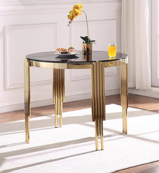 Round Glass Dining Table, Circle Glass Kitchen Table w/Tempered Glass Tabletop and Stainless Steel Gold Legs, Modern Glass Dining Room Table for Home, Kitchen, Dining Room