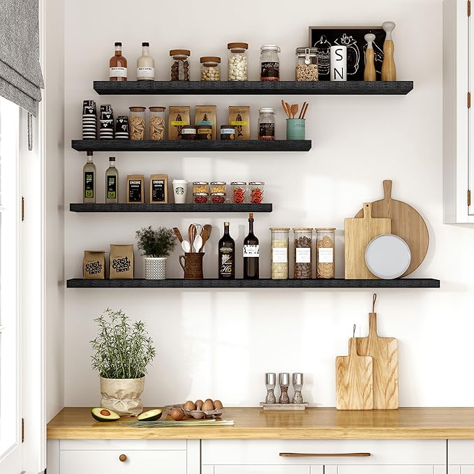 Vivelove 55 Inches Floating Shelves Wall Mounted, 10" Deep Wall Shelves for Bedroom, Bathroom, Living Room, Kitchen, Office, Home Decor, Modern Shelf, Set of 2, Black, 55x10.2x1.5