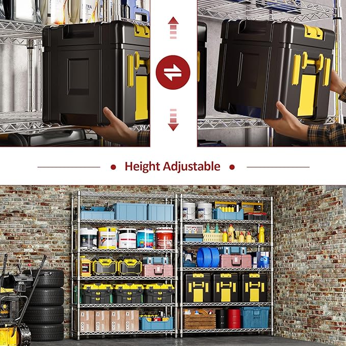 IZEUK 6-Tier Heavy Duty Metal Wire Shelving Unit, Adjustable Storage Rack Organizer for Garage, Kitchen, Office, Pantry, Warehouse (Chrome, 17.7" D x 47.2" W x 82.7" H)