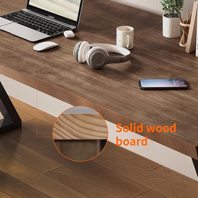 Solid Wood and Metal Modern Industrial 55 inch Wide Home Office Desk, Writing Table, Workstation, Perfect Table for Your workspace Study Table Furniture in Rustic Natural Aged Brown