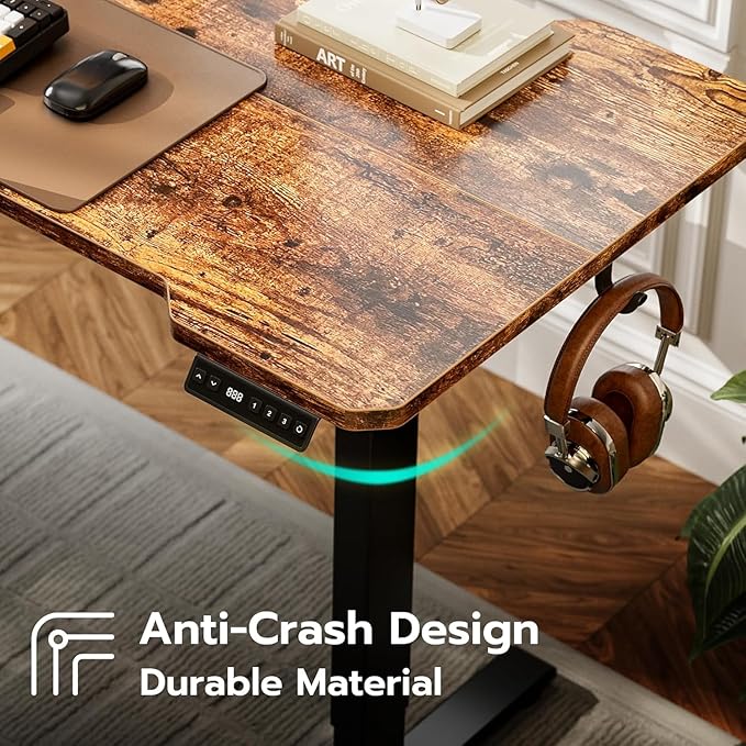 59 Inch L Shaped Standing Desk Adjustable Height, Electric Corner Standing Desk, Sit Stand Computer Table with Reversible Splice Board, Rustic Brown