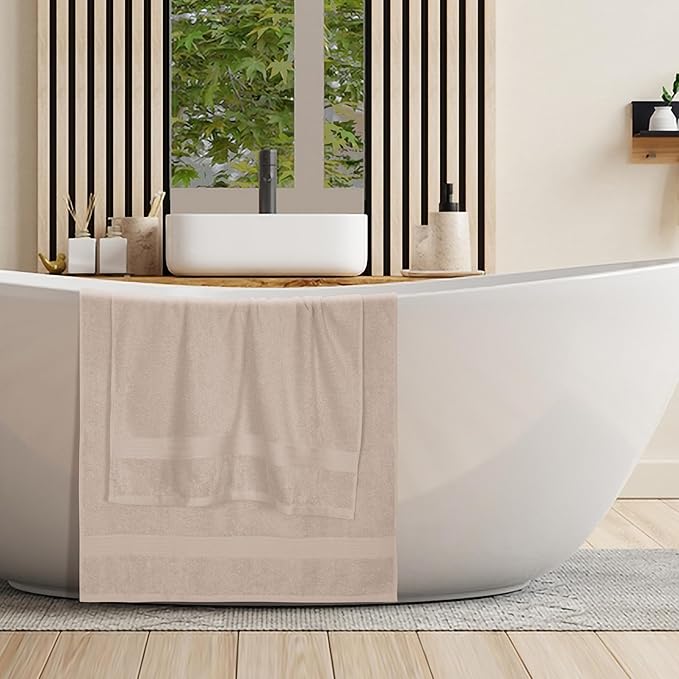 BOUTIQUO Cotton 2 Pack Oversized Bath Towel Set, Large Bath Towels 27x54, Ultra Soft, Absorbent, Compact, Quick Drying and Lightweight, Eco-Friendly and 100% Recyclable Towel Set - Tan