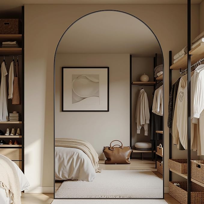 Full Length Mirror, 82"x44" Oversized Floor Mirror with Stand, Hanging or Leaning Full Body Mirrors Mirror for Bedroom, Living Room, Cloakroom, Arch, Black