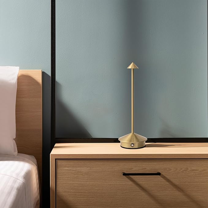 Arrrow LED Cordless USB-C Re-Chargeable Desk Lamp, 5200mAh Battery Operated with 3 Color Temperature 2700K-3000K-3500K and Fingertip Touch On/Off Plus Dimming in Satin Brass