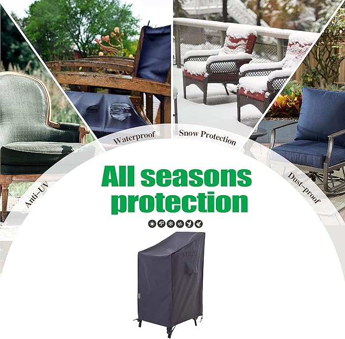 F&J Outdoors Patio Chair Covers, Heavy Duty Waterproof UV Resistant Outdoor Stackable Chair High Back Chair Cover, Grey, 27" W x 34" D x 41" H