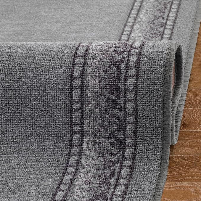 Antep Rugs Alfombras Bordered Modern 2x5 Non-Slip (Non-Skid) Low Pile Rubber Backing Kitchen Area Runner Rug (Gray, 2' x 5')
