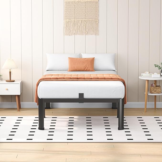 18 Inch Twin Heavy Duty 3500 lbs Bed Frame with Round-Corner Legs & Anti-Squeak Design – Quick Assembly Metal Platform, No Box Spring Needed