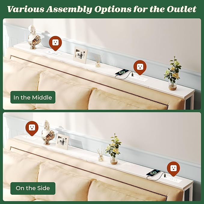 SUPERJARE 5.7 Inch Narrow Console Table with Outlet, Sofa Tables, Total Length 78.8'', Behind Couch Table, Long Entryway Tables with Charging Station, for Living Room, White