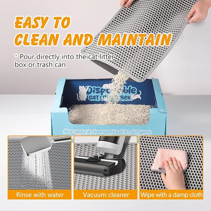 Cat Litter Mat, 30x24 Inch Double Layer Litters Box Mat, Waterproof Cat Mat for Litter Box(Gray)
