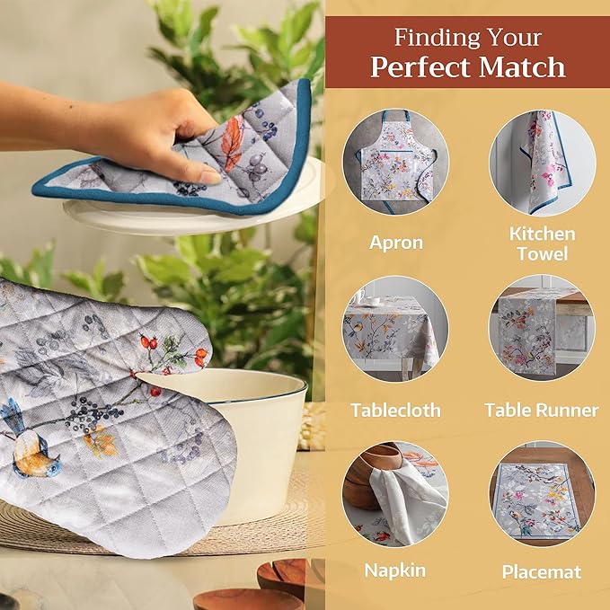 Maison d' Hermine Pot Holders Set 100% Cotton Heat Resistant Potholders 8" x 8" Hot Pads with Loop for Thanksgiving Christmas Decorations BBQ Baking Handling Hot Pans (Pack of 2, Equinoxe - Grey)