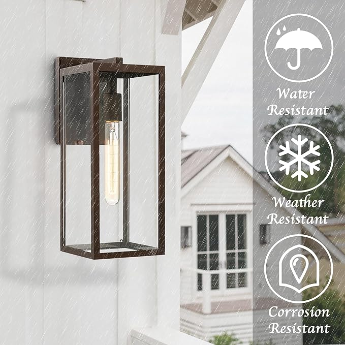 Bestshared Outdoor Wall Sconce Lights,Exterior Wall Lighting Fixtures with Clear Glass, Anti-Rust Modern Black Outside Lantern Lamp for House Front Porch Doorway Patio (Oil Rubbed Bronze, 15"-1 Pack)