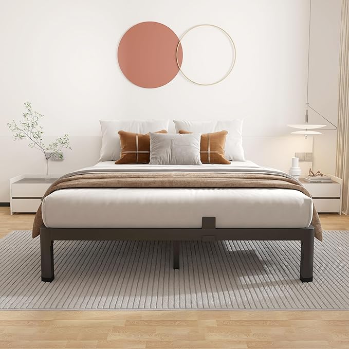 ROIL 10 Inch King Bed Frame with Rounded Corner Low Profile Metal Platform 3500LBS Heavy Duty Steel Slats No Box Spring Needed Noise-Free Easy Assembly