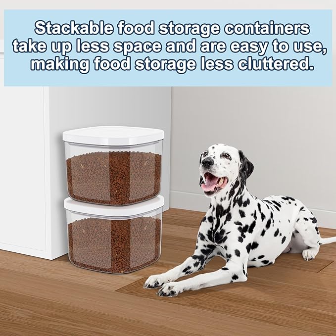 5-8 Lbs/5.28Qt Airtight Dog Cat Food Storage Container and Pet Storage Bin BPA-Free, PET Clear Stackable Dog Treat Containers Measuring Scoop Suitable for Dogs Food, Cats Food and Other Dry-Medium 5L