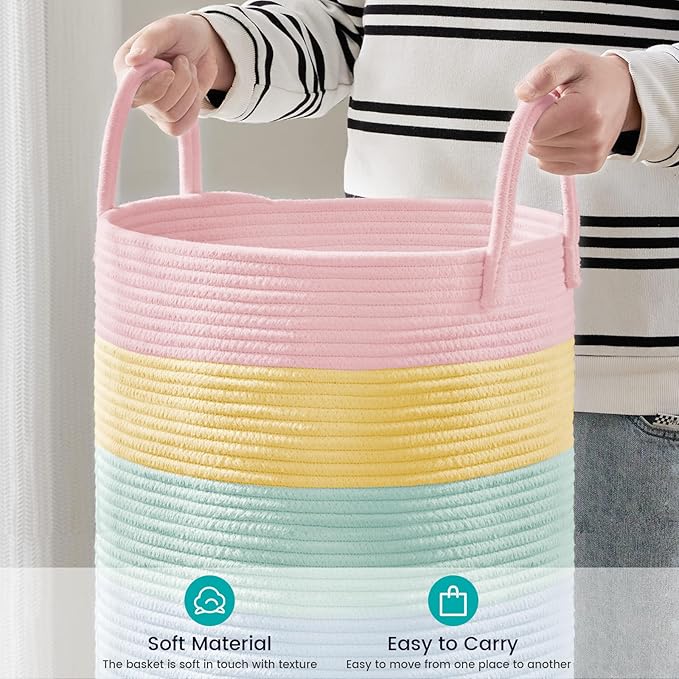 YOUDENOVA Laundry Hamper Basket, Woven 58L Tall Laundry Basket for Blanket Organizer- Clothes Hamper Baby Nursery Hamper for Blanket Storage in Bedroom