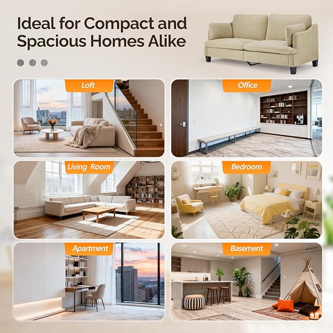 VINGLI 84" W Oversized Comfy Two Seat Love Seat, 37" Extra Deep Seat Piping Design Loveseat Couch with Two Pillows, Linen Fabric Modern Small Sofa for Small Living Room, Bedroom, Khaki