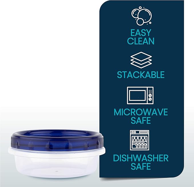 PLASTICPRO [8 oz 8 Pack] Twist Top Deli Containers Clear bottom With blue Top Twist on Lids Reusable, Stackable, Food Storage Freezer Container