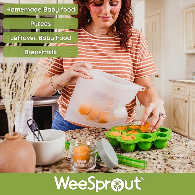 WeeSprout Silicone Freezer Tray with Clip on Lid Perfect Food Storage Container for Homemade Baby Food, Vegetable, Fruit Purees, and Breast Milk (Bright Green, Ten 1.5 Ounce Sections)