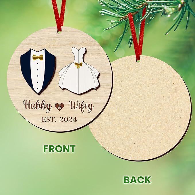 Couple Gifts for Men Women - Christmas Decorations Wooden Ornaments - Bridal Shower Engagement Wedding Gifts for Her Him Couples, Just Married Couple Gift Ideas