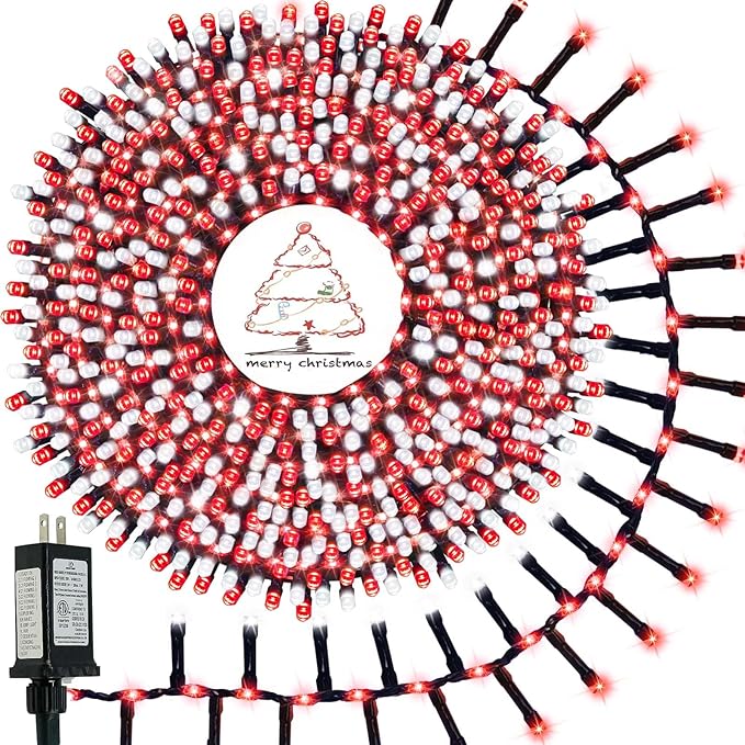 2025 New Christmas Cluster Lights 800 LED Flowing Twinkling, Firecracker Fairy Lights with 15 Modes & Timer, Waterproof Christmas String Light for Indoor Outdoor Xmas Tree Party Garden Red and White