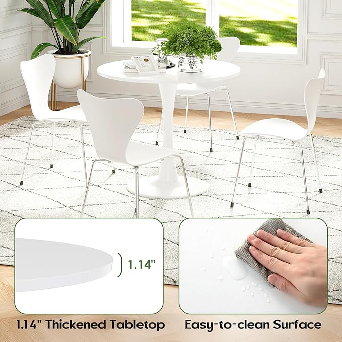 Stary 31.5" Small Round Dining Tulip Table Seats Up to 2-4 People,Wood Tabletop with Metal Pedestal Base