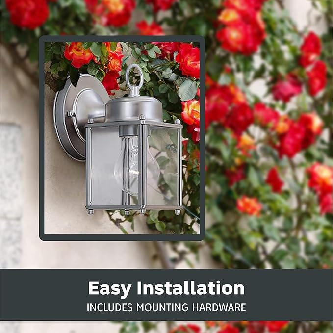 DESIGNERS FOUNTAIN Preston Outdoor Light Fixture, 8 Inch, Exterior Wall Mount Lantern Sconce, Clear Glass Porch Lights for Front Door, Patio, and House Garage, Pewter, 1161-PW (Pack of 6)