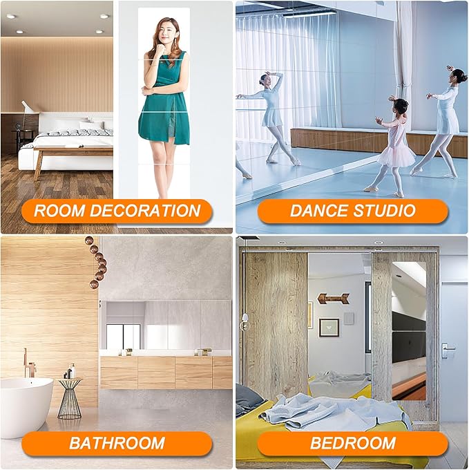 4 Pack Wall Mirror Full Length, 12 x 14 Inch Unbreakable Acrylic Mirror Tiles, Shatterproof Flexible Plastic Mirror Sheets for Bedroom Home Gym Door (4P 12"x 14")