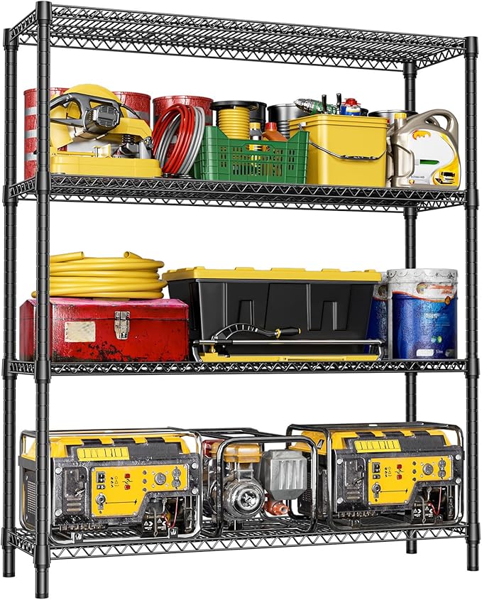 IZEUK 4-Tier Metal Garage Shelving, Heavy Duty Adjustable Storage Rack Organizer, Industrial Steel Shelves for Basement, Kitchen, Office, Warehouse (Black, 17.7" D x 59.1" W x 70.9" H)